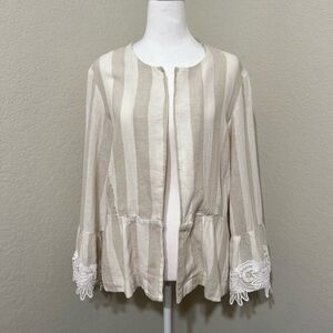 ❄️ ⛄️ Ellen Tracy Linen blazer w/stripes beautiful lace cuffs at sleeves Large